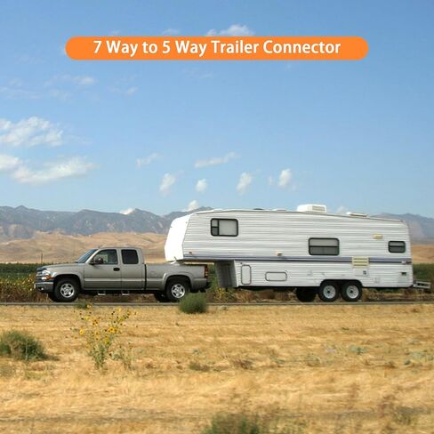 ikare 7 Way Round to 5 Way Flat Coiled Trailer Plug Adapter, 7 Pin to 5 Pin Trailer Coiled Wiring Adapter for Truck, Campers and Boat Trailers, Full Length 5 Foot (60 inches) in Kuwait