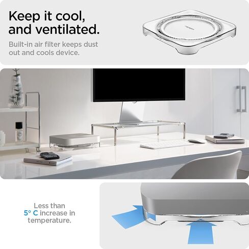 Spigen LD203 مصمم لجهاز Mac Mini 2010-2023، M، M2، M2 Pro حامل سطح المكتب مع فلتر هواء مدمج - شفاف كريستالي in Saudi Arabia