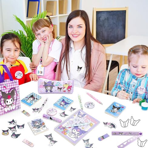 مجموعة اللوازم المدرسية اللطيفة من كارومي - 86 قطعة من مجموعة اللوازم المدرسية للأطفال تتضمن حقيبة قرطاسية وقلم وملصقات دفتر وبطاقة هوية ومسطرة ومسطرة وحقيبة حمل وسلسلة مفاتيح وبروش ومشبك ورقي in Kuwait