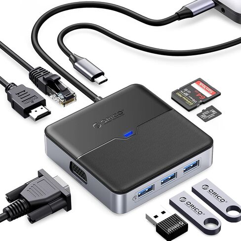 Laptop Docking Station Dual Monitor, ORICO 9 in 1 USB C Hub with 4K HDMI, VGA, 1000M Ethernet, 100W PD Charging, SD/TF Card Reader, 3 USB Port, Type C Dock for MacBook Pro/Air in Saudi Arabia