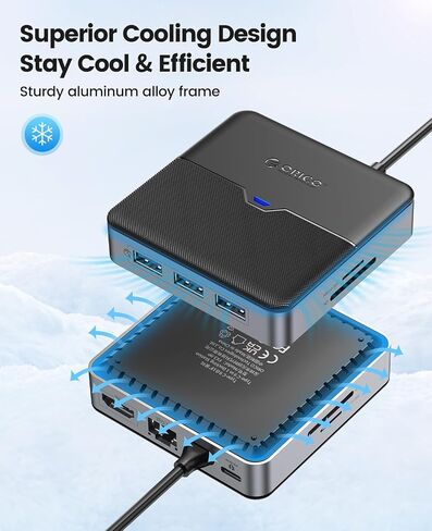 Laptop Docking Station Dual Monitor, ORICO 9 in 1 USB C Hub with 4K HDMI, VGA, 1000M Ethernet, 100W PD Charging, SD/TF Card Reader, 3 USB Port, Type C Dock for MacBook Pro/Air in Saudi Arabia