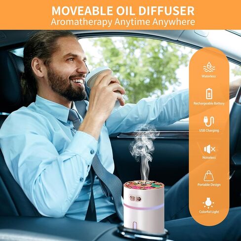Car Diffuser Rechargeable,car humidifier,Small Portable Diffuser for Car, humidifier air freshener,cordless diffuser 300ml,with 7-LED Color Changing For Car,Desk,Bedroom,Plants,Travel (WHITE-2) in Saudi Arabia