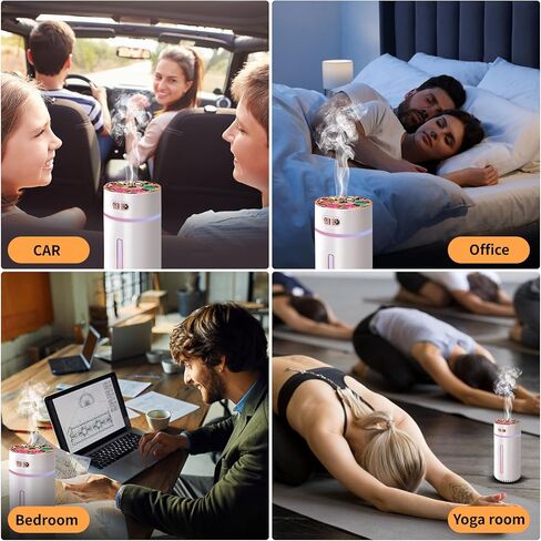 Car Diffuser Rechargeable,car humidifier,Small Portable Diffuser for Car, humidifier air freshener,cordless diffuser 300ml,with 7-LED Color Changing For Car,Desk,Bedroom,Plants,Travel (WHITE-2) in Saudi Arabia