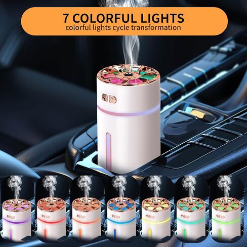Car Diffuser Rechargeable,car humidifier,Small Portable Diffuser for Car, humidifier air freshener,cordless diffuser 300ml,with 7-LED Color Changing For Car,Desk,Bedroom,Plants,Travel (WHITE-2) in Saudi Arabia