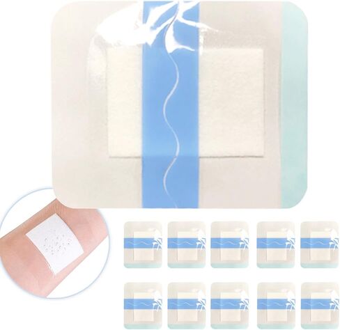 وسادات ضمادات الجزيرة اللاصقة، غطاء الجرح حاجز ماص، ضمادة شفافة مقاومة للماء - 10 قطع - 6 * 7 سم in Kuwait