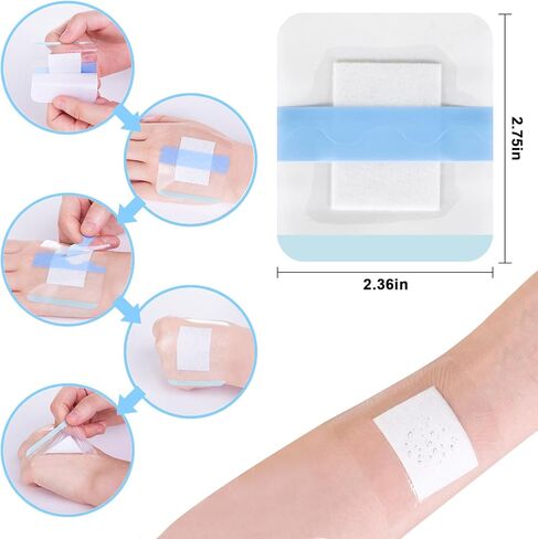 وسادات ضمادات الجزيرة اللاصقة، غطاء الجرح حاجز ماص، ضمادة شفافة مقاومة للماء - 10 قطع - 6 * 7 سم in Kuwait