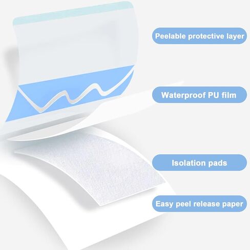 وسادات ضمادات الجزيرة اللاصقة، غطاء الجرح حاجز ماص، ضمادة شفافة مقاومة للماء - 10 قطع - 6 * 7 سم in Kuwait