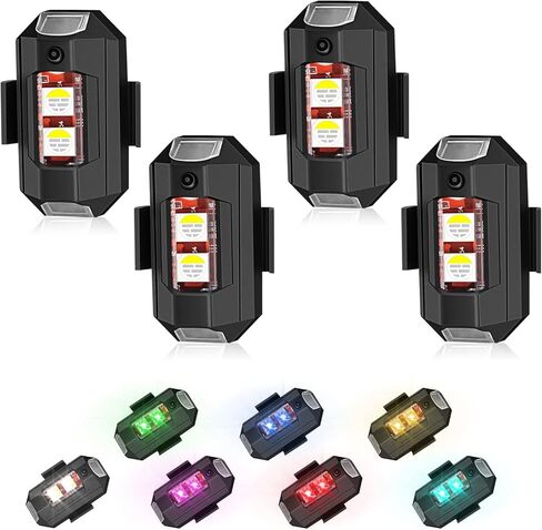 7 ألوان LED أضواء ستروب للطائرات، أضواء LED مضادة للتصادمات بدون طيار ضوء ستروب ضوء الطوارئ، LED ستروب بدون طيار ضوء ليلي تحلق الاحترار ضوء ستروب للطائرات بدون طيار دراجة نارية، 4 عبوات in Kuwait