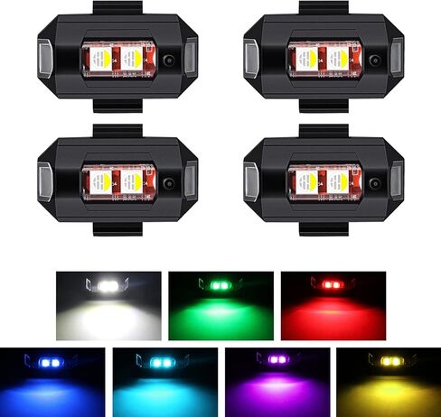 7 ألوان LED أضواء ستروب للطائرات، أضواء LED مضادة للتصادمات بدون طيار ضوء ستروب ضوء الطوارئ، LED ستروب بدون طيار ضوء ليلي تحلق الاحترار ضوء ستروب للطائرات بدون طيار دراجة نارية، 4 عبوات in Kuwait