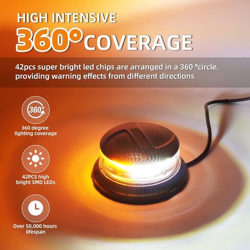 Circular Emergency Led Strobe Lights Amber White for Vehicles Magnetic Flashing Safety Warning Beacon Light for Plow Truck, Police Car, Forklift, Tractor, Firefighter in Kuwait