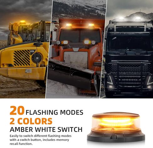 Circular Emergency Led Strobe Lights Amber White for Vehicles Magnetic Flashing Safety Warning Beacon Light for Plow Truck, Police Car, Forklift, Tractor, Firefighter in Kuwait