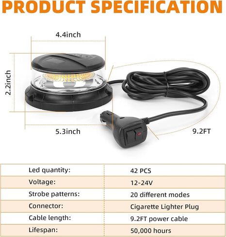 Circular Emergency Led Strobe Lights Amber White for Vehicles Magnetic Flashing Safety Warning Beacon Light for Plow Truck, Police Car, Forklift, Tractor, Firefighter in Kuwait