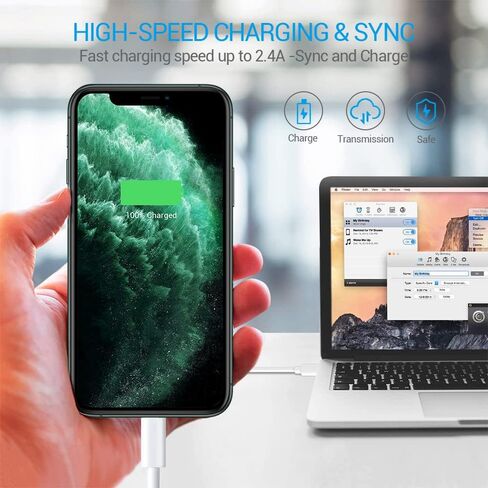 كابل iPhone معتمد من MFi - 6FT 3 حزمة سلك كابل شحن USB iPhone ممتاز متوافق مع iPhone 12 Pro Max 11 Pro SE Xs Max 8 7 6 Plus 6s 5s، iPad Pro Air Mini Touch - أبيض in Saudi Arabia