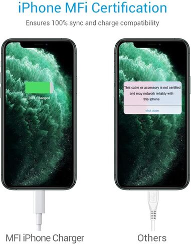 كابل iPhone معتمد من MFi - 6FT 3 حزمة سلك كابل شحن USB iPhone ممتاز متوافق مع iPhone 12 Pro Max 11 Pro SE Xs Max 8 7 6 Plus 6s 5s، iPad Pro Air Mini Touch - أبيض in Saudi Arabia