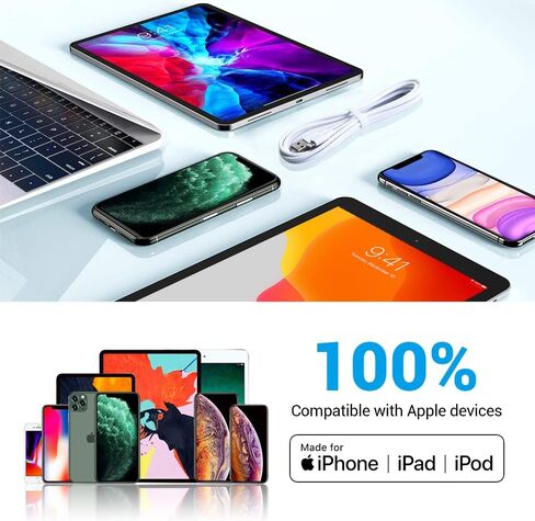 كابل iPhone معتمد من MFi - 6FT 3 حزمة سلك كابل شحن USB iPhone ممتاز متوافق مع iPhone 12 Pro Max 11 Pro SE Xs Max 8 7 6 Plus 6s 5s، iPad Pro Air Mini Touch - أبيض in Saudi Arabia