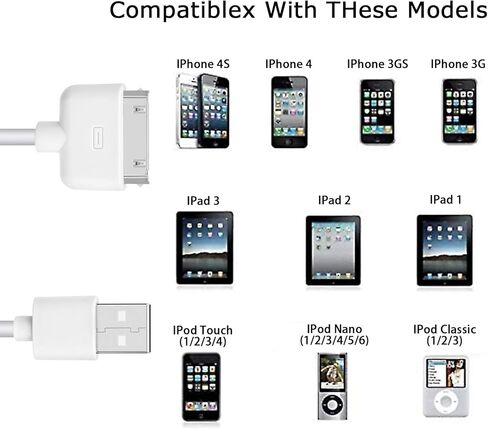 4S كابل شحن USB كبل مزامنة 30 دبوس سلك شاحن آيفون 4 4S 3G 3GS iPad 1 2 3 iPod Touch Nano 3.3 قدم أبيض in Kuwait