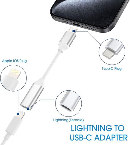 Lightning to USB C Adapter Cable, 1 Pack Lightning Female to Type C Male Adapter for iPhone 15 Series/iPad/Google and More Type C Devices, Support Transfer Data and PD Fast Charge, Not OTG in Kuwait