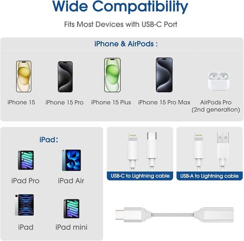 Lightning to USB C Adapter Cable, 1 Pack Lightning Female to Type C Male Adapter for iPhone 15 Series/iPad/Google and More Type C Devices, Support Transfer Data and PD Fast Charge, Not OTG in Kuwait