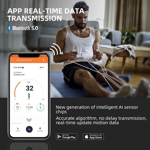 أربطة مقاومة، أربطة مقاومة عنكبوتية للتمرين مع أربطة تمارين تطبيقية مجانية مع شريحة مستشعر، أربطة مقاومة بمقابض للرجال والنساء معدات تدريب القوة وصالة الألعاب الرياضية والعلاج الطبيعي in Saudi Arabia