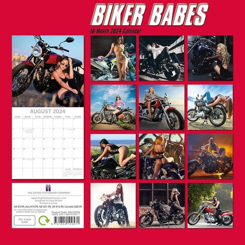 تقويم حائط مربع 2024 - Biker Babes مقاس 12 × 12 بوصة عرض شهري، 16 شهرًا، موضوع فني، يتضمن 180 ملصقًا للتذكير in Saudi Arabia