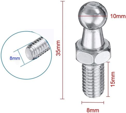 10mm Ball Studs, M8 Ball Screws 8MM Female Thread x 1/2" Long Shank for Gas Struts Lift Support Strut Fitting with Hardware, Pack of 4 (Black) in Saudi Arabia