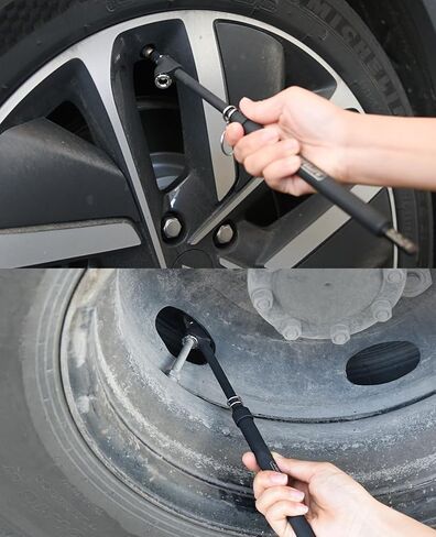 مقياس ضغط الإطارات للخدمة الشاقة، مقياس الإطارات برأس مزدوج 10-150 رطل لكل بوصة مربعة / 100-1000 كيلو باسكال، أنبوب قياس ضغط الهواء الممتد لشاحنات السيارات شبه in Kuwait