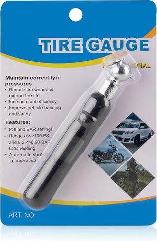 مقياس ضغط الإطارات الرقمي من CZC AUTO، 4 إعدادات لفحص الضغط الصغير حتى 100 رطل لكل بوصة مربعة (7 بار)، شاشة LCD بإضاءة خلفية وأداة على شكل قلم رصاص للسيارات والدراجات النارية، أسود in Kuwait