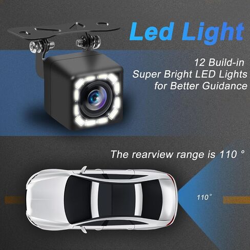 Car Reversing Camera, Rear View Camera 12 Led Night Vision, Waterproof Reversing Camera, Suitable for General Cars, Trucks, Suvs, Rvs and Other Models in Saudi Arabia