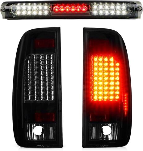 LED Tail Light (Red) + 3rd Brake Light (Smoke) Fit for Ford F-150 F150 2004-2008 [Factory Halogen Model] Fleetside Styleside, Driver + Passenger Side Taillights and High Mount Stop Light, 3 Pcs in Saudi Arabia