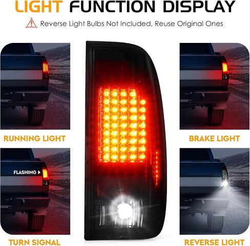 LED Tail Light (Red) + 3rd Brake Light (Smoke) Fit for Ford F-150 F150 2004-2008 [Factory Halogen Model] Fleetside Styleside, Driver + Passenger Side Taillights and High Mount Stop Light, 3 Pcs in Saudi Arabia
