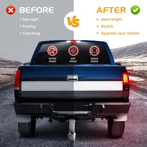 LED Tail Light (Red) + 3rd Brake Light (Smoke) Fit for Ford F-150 F150 2004-2008 [Factory Halogen Model] Fleetside Styleside, Driver + Passenger Side Taillights and High Mount Stop Light, 3 Pcs in Saudi Arabia