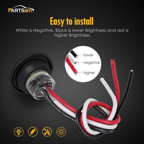 Partsam 10 قطع 3/4 بوصة ضوء أحمر مستدير 3 أسلاك ضوء مؤشر ضوء رصاصة ضوء لشاحنة RV سيارة حافلة مقطورة فان كارافان، 12 فولت، عدسة شفافة in Saudi Arabia