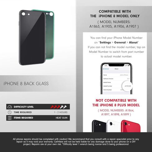 غطاء زجاجي خلفي لاستبدال باب بطارية OEM مع أداة لاصقة وإزالة لهاتف Apple iPhone 8 (رمادي فلكي) in Kuwait