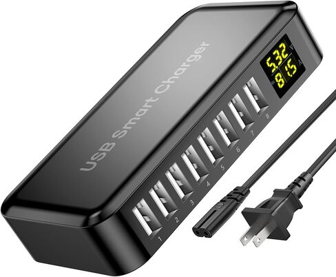 شاحن USB، محطة شحن HYUZO 40W 8 منافذ لأجهزة متعددة، محطة شحن متعددة مع شاشة LCD، شاحن سريع لهاتف iPhone 15/14/13/12، Samsung S23/S22/S21، الكمبيوتر اللوحي، سطح المكتب in Kuwait