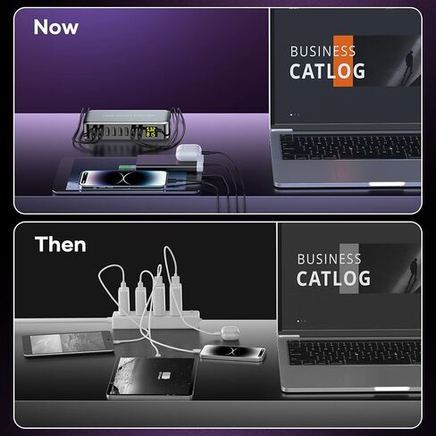 شاحن USB، محطة شحن HYUZO 40W 8 منافذ لأجهزة متعددة، محطة شحن متعددة مع شاشة LCD، شاحن سريع لهاتف iPhone 15/14/13/12، Samsung S23/S22/S21، الكمبيوتر اللوحي، سطح المكتب in Kuwait