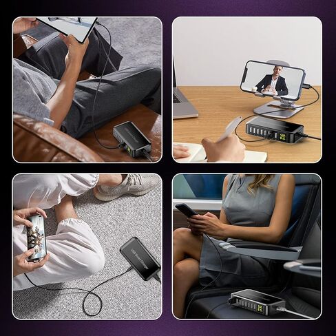 شاحن USB، محطة شحن HYUZO 40W 8 منافذ لأجهزة متعددة، محطة شحن متعددة مع شاشة LCD، شاحن سريع لهاتف iPhone 15/14/13/12، Samsung S23/S22/S21، الكمبيوتر اللوحي، سطح المكتب in Kuwait