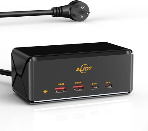 محطة شحن AiJoy بقدرة 67 وات، شريط طاقة 7 في 1 مع 2USB C، 2USB A، 2 منافذ تيار متردد، سلك تمديد بطول 5 أقدام مع منافذ متعددة، ضوء ليلي، شاحن USB C سريع لأجهزة MacBook، iPhone 15، غرفة النوم بالمكتب المنزلي in Kuwait