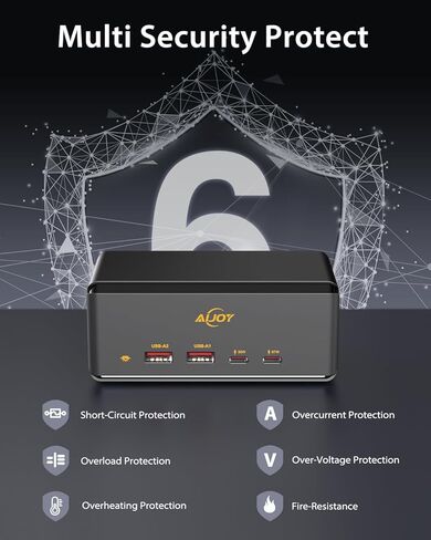 محطة شحن AiJoy بقدرة 67 وات، شريط طاقة 7 في 1 مع 2USB C، 2USB A، 2 منافذ تيار متردد، سلك تمديد بطول 5 أقدام مع منافذ متعددة، ضوء ليلي، شاحن USB C سريع لأجهزة MacBook، iPhone 15، غرفة النوم بالمكتب المنزلي in Kuwait