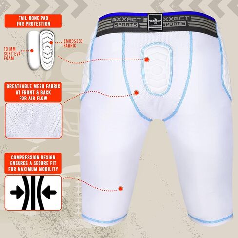 حزام كرة القدم للشباب Exxact Sports Combat 7-Pad - حزام مبطن لكرة القدم مع جيب على شكل كأس، شورت ضغط مبطن للأولاد in Saudi Arabia