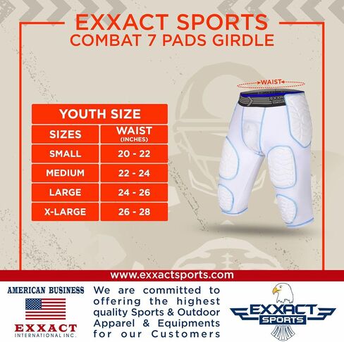 حزام كرة القدم للشباب Exxact Sports Combat 7-Pad - حزام مبطن لكرة القدم مع جيب على شكل كأس، شورت ضغط مبطن للأولاد in Saudi Arabia