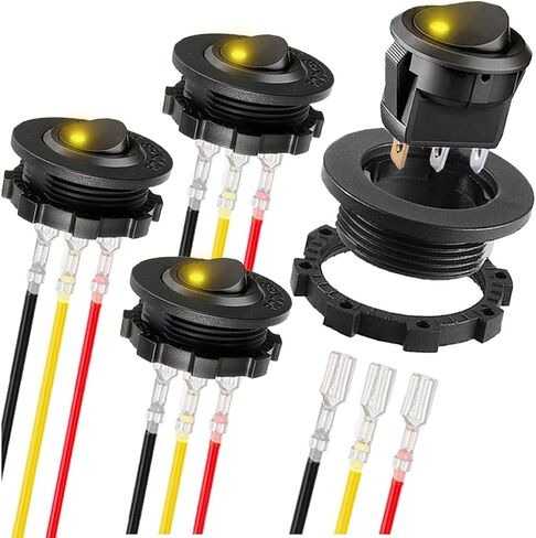 4Pcs Round Rocker Switch Shell DC 12V 20A 24V 10A,Yellow LED Lighted Switch SPST 3 Pin On Off 12 Volt DC Toggle Switch for Automotive Car Boat RV with Round Shell Locked Terminal Wires in Saudi Arabia