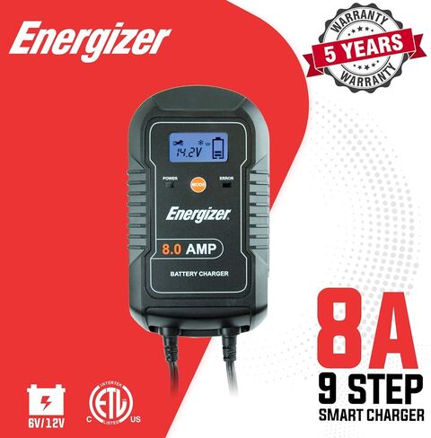 Energizer 2-Amp Battery Charger/Maintainer, 9-Step Smart Battery Car Charger, LCD Display, 6V/12V Voltage Detection for Auto, Motorcycle, RV, Boat,SUV in Saudi Arabia