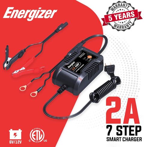 Energizer 2-Amp Battery Charger/Maintainer, 9-Step Smart Battery Car Charger, LCD Display, 6V/12V Voltage Detection for Auto, Motorcycle, RV, Boat,SUV in Saudi Arabia