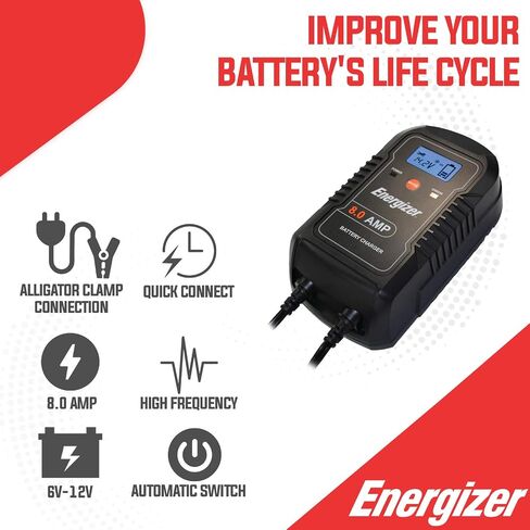Energizer 2-Amp Battery Charger/Maintainer, 9-Step Smart Battery Car Charger, LCD Display, 6V/12V Voltage Detection for Auto, Motorcycle, RV, Boat,SUV in Saudi Arabia