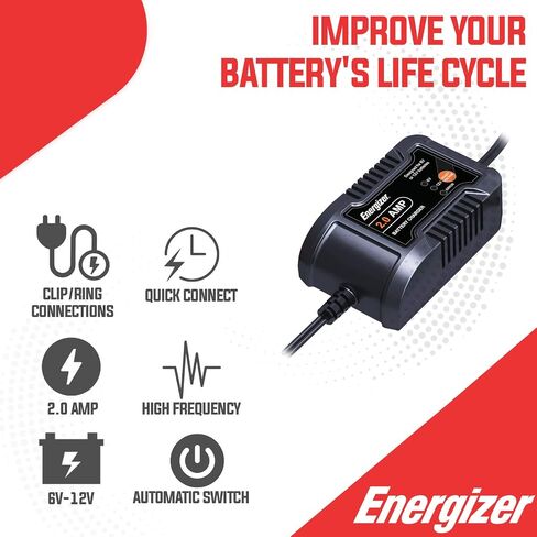 Energizer 2-Amp Battery Charger/Maintainer, 9-Step Smart Battery Car Charger, LCD Display, 6V/12V Voltage Detection for Auto, Motorcycle, RV, Boat,SUV in Saudi Arabia