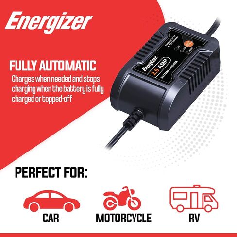 Energizer 2-Amp Battery Charger/Maintainer, 9-Step Smart Battery Car Charger, LCD Display, 6V/12V Voltage Detection for Auto, Motorcycle, RV, Boat,SUV in Saudi Arabia