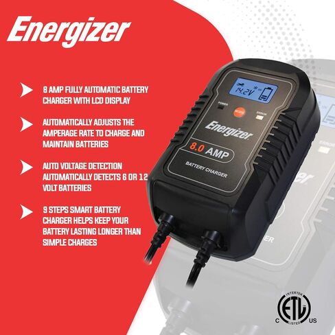 Energizer 2-Amp Battery Charger/Maintainer, 9-Step Smart Battery Car Charger, LCD Display, 6V/12V Voltage Detection for Auto, Motorcycle, RV, Boat,SUV in Saudi Arabia