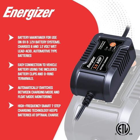 Energizer 2-Amp Battery Charger/Maintainer, 9-Step Smart Battery Car Charger, LCD Display, 6V/12V Voltage Detection for Auto, Motorcycle, RV, Boat,SUV in Saudi Arabia