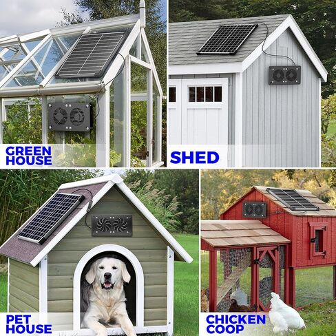 Upgraded Solar Powered Exhaust Fan, 20W Pro Solar Panel + Two High-Speed Solar Exhaust Fan for Greenhouse Chicken Coop Shed Pet House Outside (20W Pro) in Kuwait