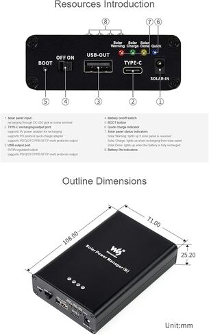 مدير الطاقة الشمسية (ب)، بطارية Li-Po مدمجة قابلة لإعادة الشحن بقدرة 10000 مللي أمبير في الساعة، متوافقة مع الألواح الشمسية 6V-24V in Kuwait